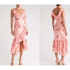 Cinq à Sept Kersti Floral Print Asymmetric‎ Silk Dress Size 14